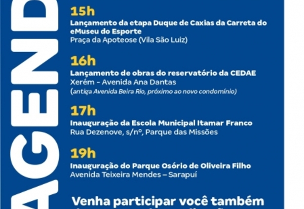 Duque de Caxias recebe o governador Cláudio Castro, nesta quinta-feira (06/07), para lançamentos de obras e inaugurações