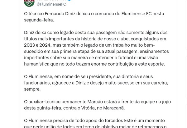 Líder Flamengo degola Fluminense e treinador Fernando Diniz deixa comando do time