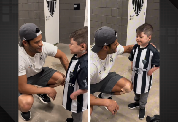 Pequeno Gui encontra com Hulk e pede para ele ‘pegar leve com o Vasco’; assista