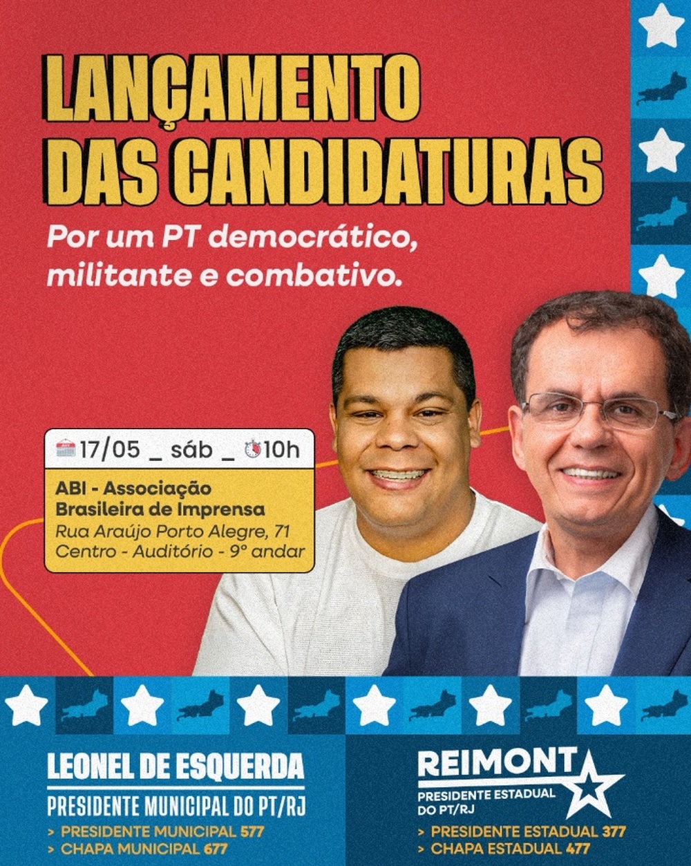 Reimont e Leonel de Esquerda Lançam Candidaturas à Presidência do PT no Rio