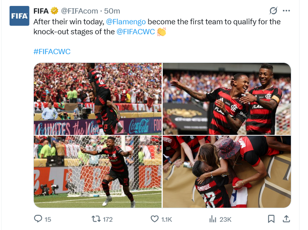 Flamengo é o primeiro time classificado às oitavas de final da Copa do Mundo de Clubes