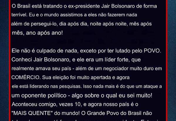 'Deixem Bolsonaro em paz', disse Trump em ameaça direta ao STF