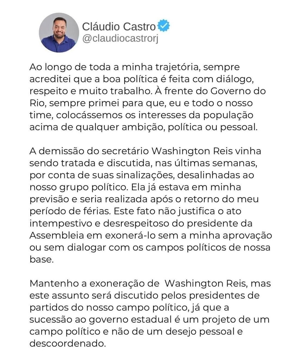 Castro torna pública crítica devastadora a Bacellar por demissão 'desrespeitosa'