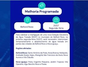 Intervenção da Águas do Rio interrompe abastecimento em bairros de Belford Roxo e Nova Iguaçu nesta segunda (21/07)