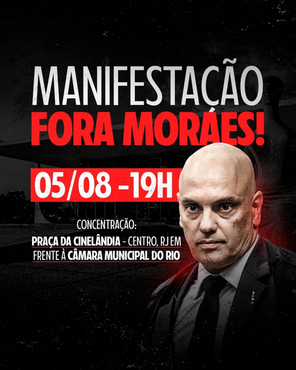 Manifestação contra Alexandre de Moraes reúne conservadores em frente à Câmara do Rio nesta segunda