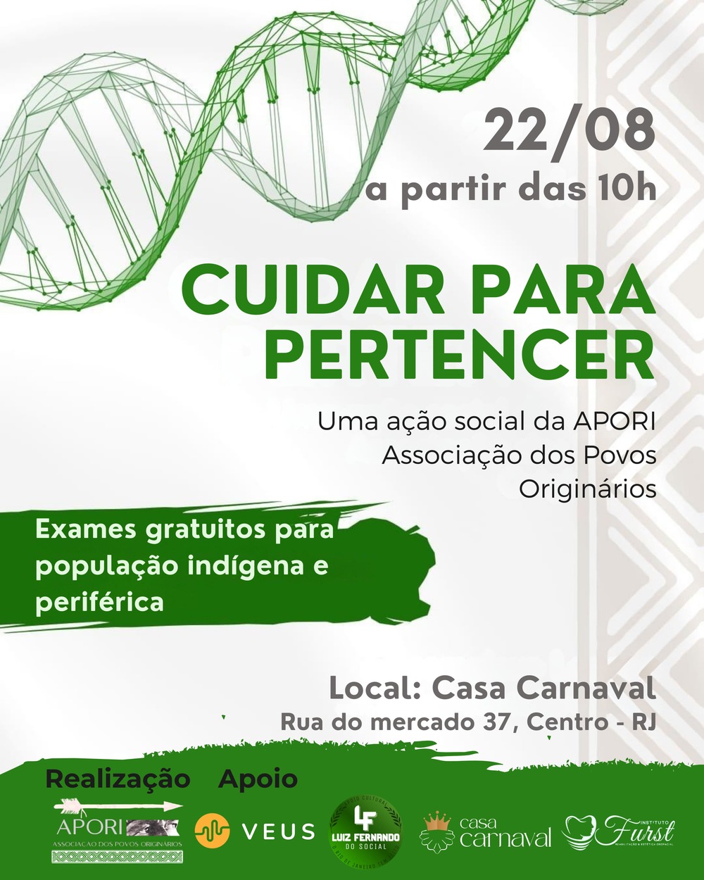 Ação social oferece exames gratuitos para população indígena e periférica no Rio de Janeiro