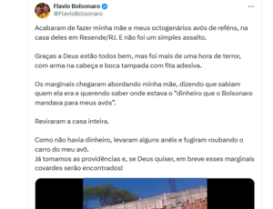 Mãe e avós de Flávio Bolsonaro são feitos reféns em Resende: ‘Cadê o dinheiro do Bolsonaro’