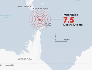 Terremoto de 7,5 atinge região entre América do Sul e Antártica