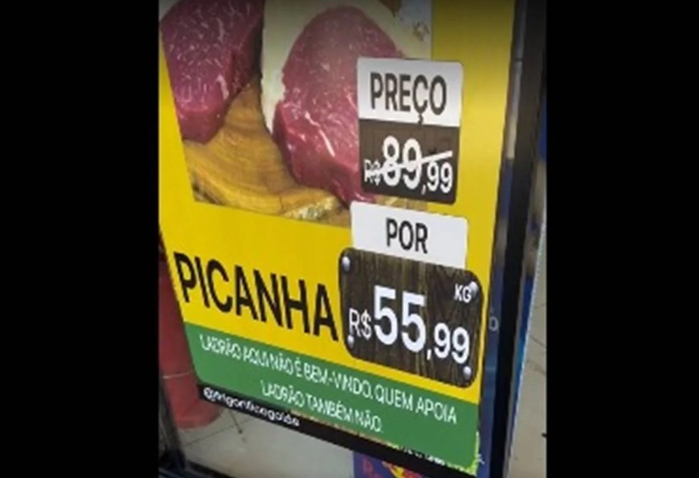 Frigorifico de Goiânia (GO) troca frase após decisão judicial 'Petista aqui não é bem-vindo' por 'Ladrão aqui não é bem-vindo. Quem apoia ladrão também não'
