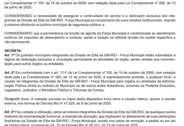 Eduardo Paes blinda elite da Guarda Municipal e proíbe cessão de agentes