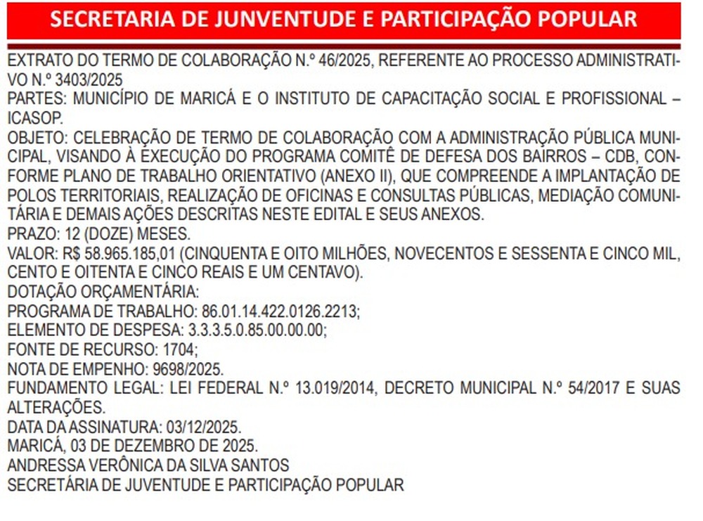 SUSPEITO: Maricá de Quaquá investe R$ 58,9 milhões em ONG goiana para gerir programa de participação cidadã