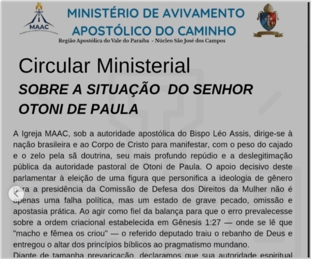 Liberdade parlamentar em xeque: Caso Otoni de Paula expõe tensão entre autonomia parlamentar e controle religioso