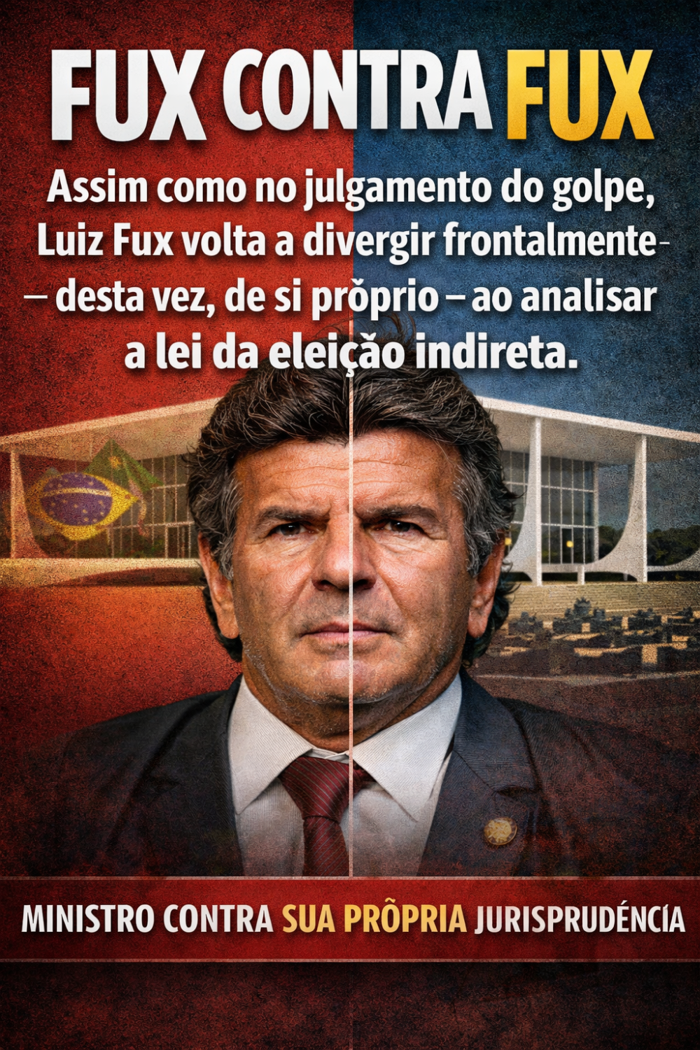 Assim como no julgamento do golpe, Luiz Fux volta a divergir frontalmente — desta vez, de si próprio — ao analisar a lei da eleição indireta