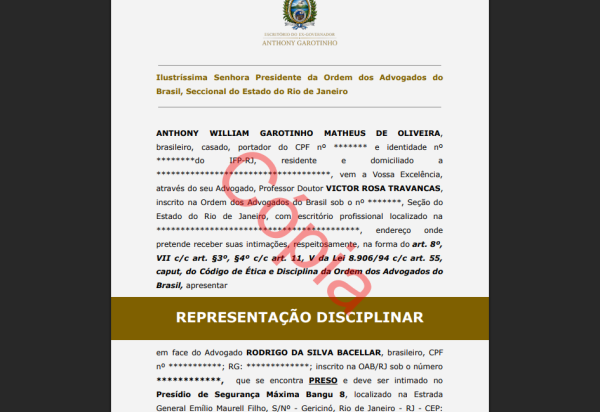 Ex-governador Anthony Garotinho protocola representações disciplinares na OAB contra dois advogados envolvidos em esquemas de corrupção