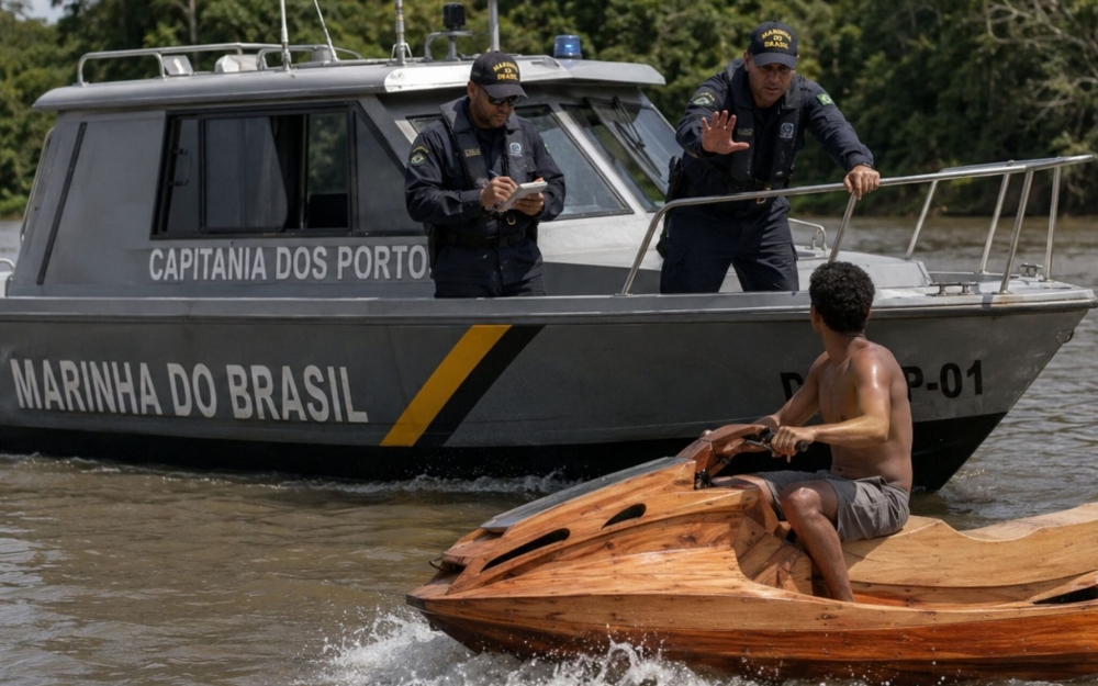 Marinha aborda homem que construiu jet ski de madeira: 'existem normas e regulamentações'