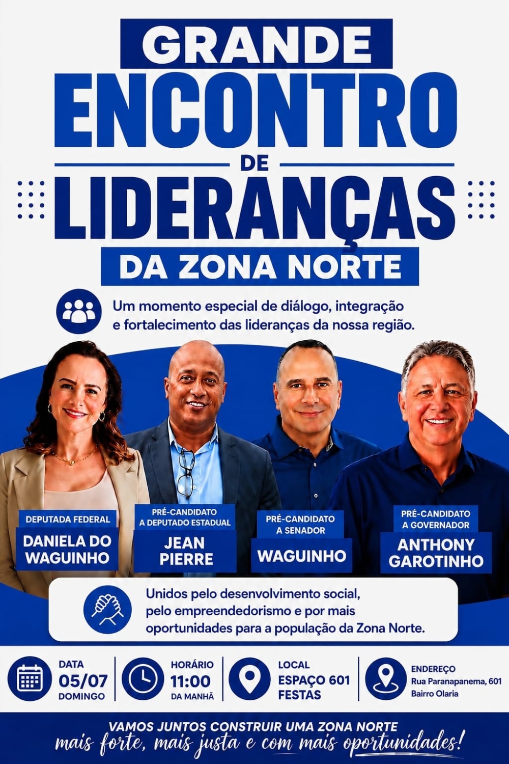 Lideranças políticas promovem encontro na Zona Norte do Rio neste domingo