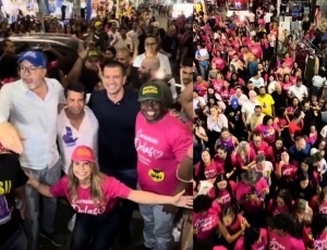 Avalanche Rosa em Nova Iguaçu, Dr. Luizinho caminha com Douglas Ruas e Canella no calçadão e deixa frase no ar ” aqui a gente não anda sozinho”