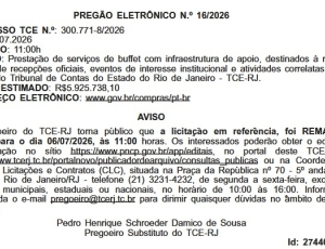 TCE-RJ remarca pregão de até R$ 6 milhões para bufê com vinho e espumante para esta segunda (06)