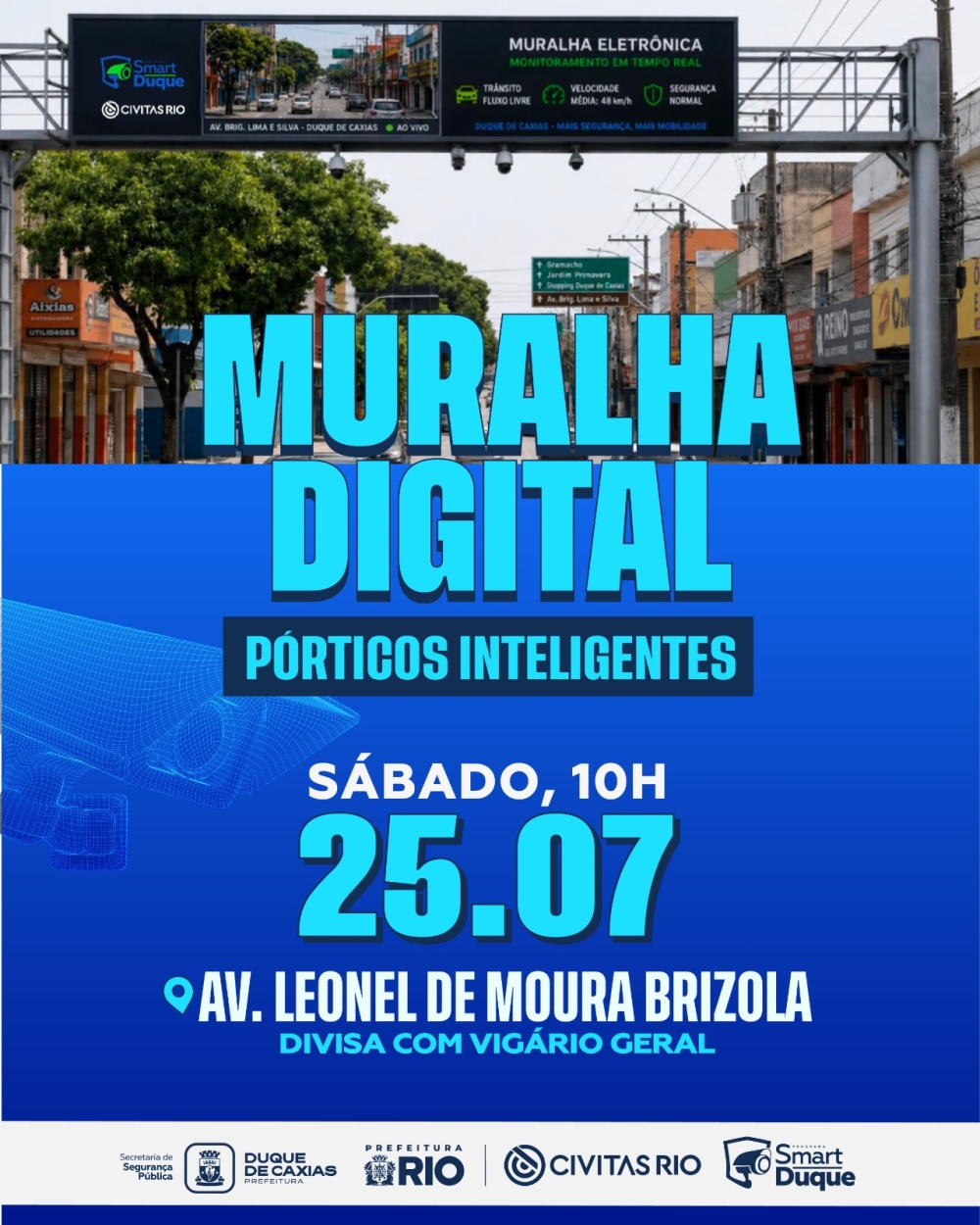 Duque de Caxias ganha primeira muralha digital com pórticos inteligentes e vigilância em tempo real