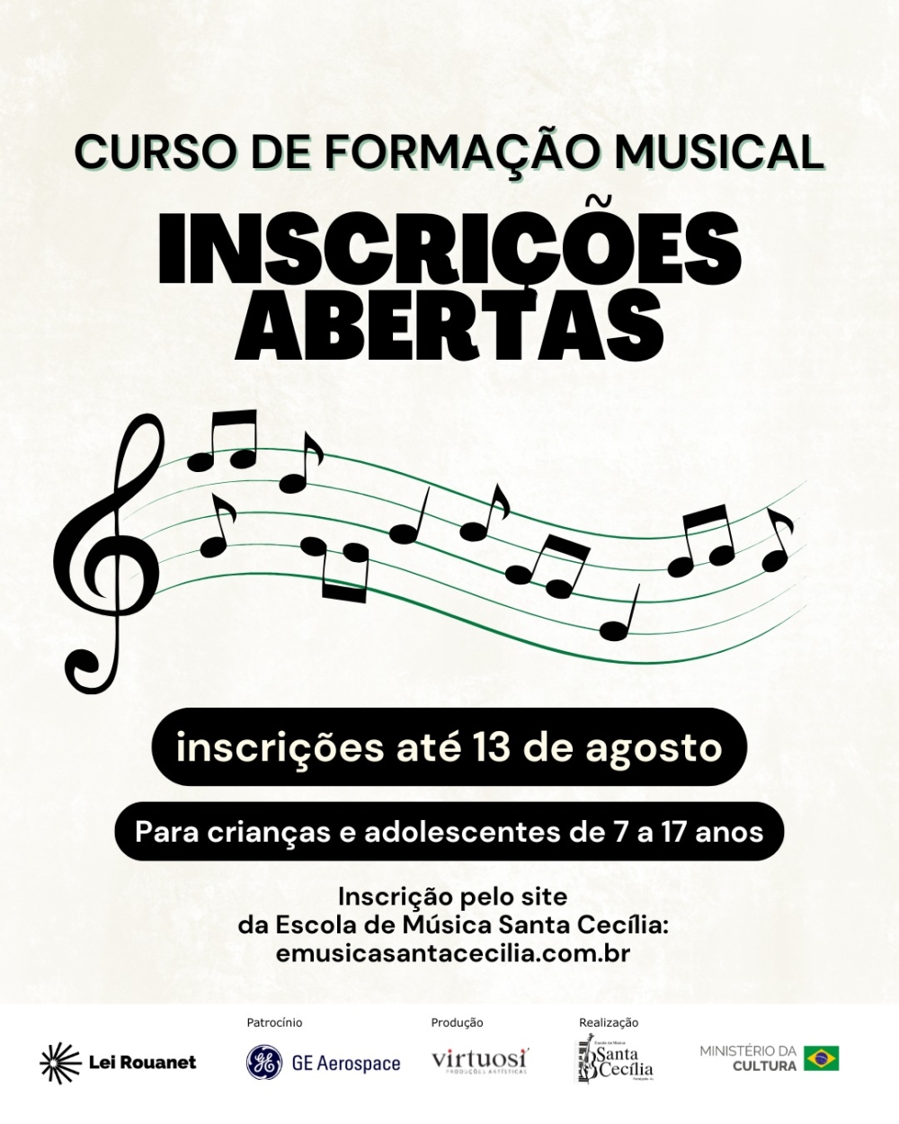 Escola de Música Santa Cecília abre inscrições para Curso de Formação Musical com bolsas de estudo