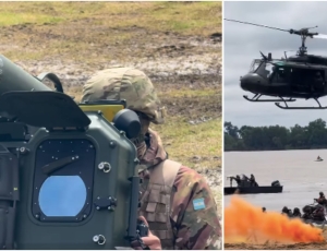 Exército Argentino leva tanques TAM e mísseis RBS-70 ao rio Paraná, cruza águas com blindados e helicópteros Huey II e transforma Rosario em vitrine de poder militar