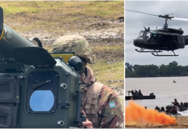 Exército Argentino leva tanques TAM e mísseis RBS-70 ao rio Paraná, cruza águas com blindados e helicópteros Huey II e transforma Rosario em vitrine de poder militar