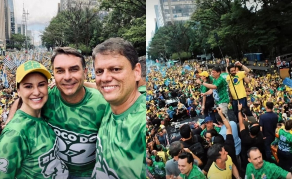 Flávio participa de ato na Paulista e diz Jair Bolsonaro vai 'colocar faixa presidencial no filho'
