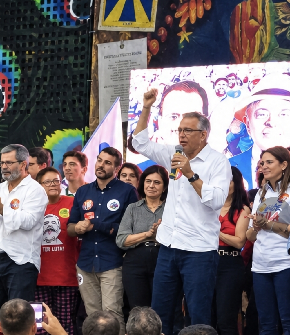 'Lula virou o voto de Flavio Bolsonoro na Escala 6 x 1, Se virou até o voto do Flávio, vai virar a eleição': Padilha celebra virada em ato pró-Lula no Rio