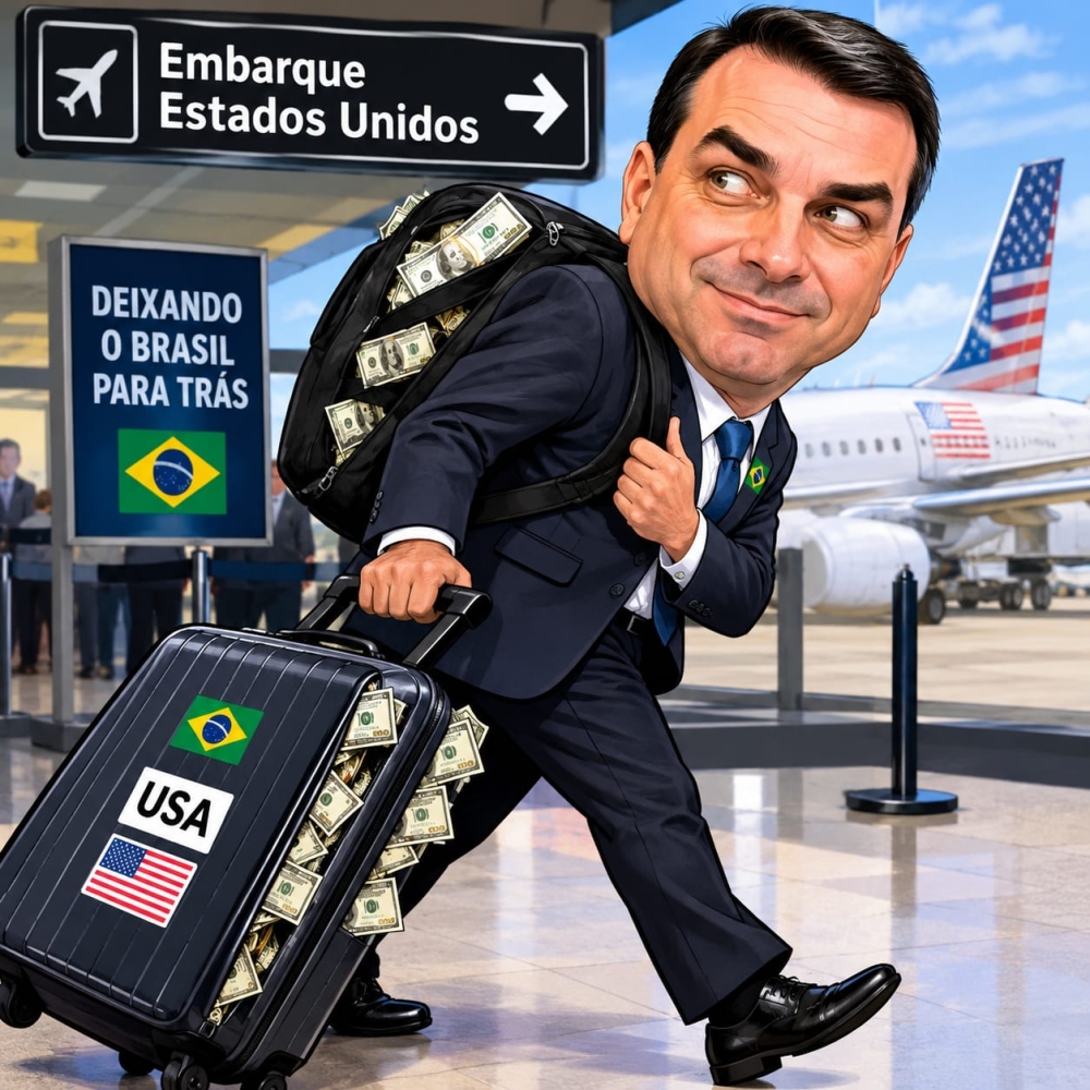 Flávio Bolsonaro deixa o Brasil e segue de avião para os Estados Unidos