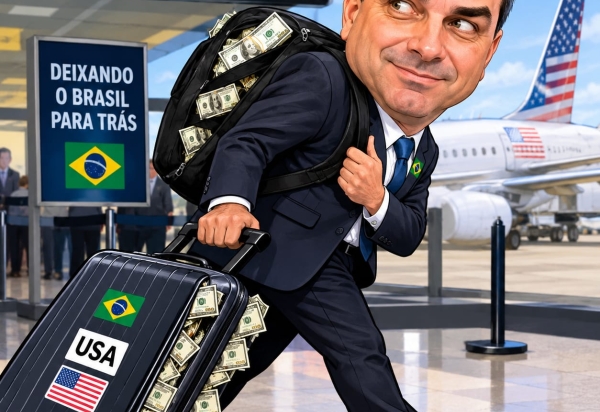 Flávio Bolsonaro deixa o Brasil e segue de avião para os Estados Unidos