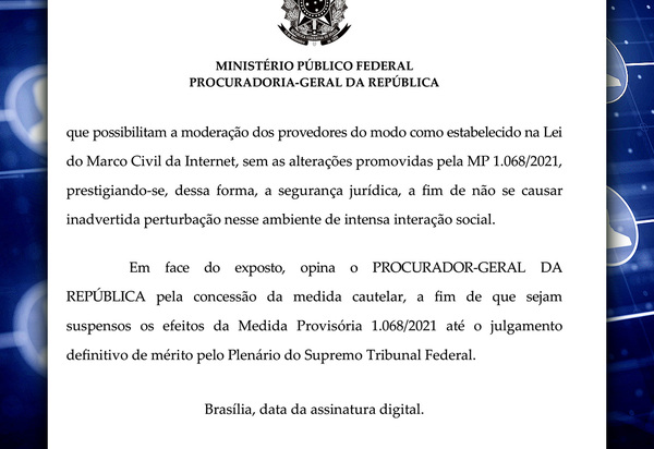 Aras defende suspensão da MP que limita remoção de conteúdos na internet
