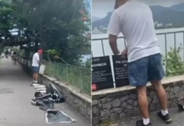 VAGABUNDO DESTRÓI PLACA EM HOMENAGEM A POLICIAIS E CRIANÇAS ASSASSINADAS